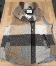 Natural Reflections Plaid Sherpa Vest Women's Large Warm Taupe