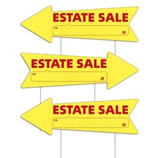 3 Pcs Estate Sale Yellow Arrow Yard Signs Stakes 16x5 Inch Double Sided