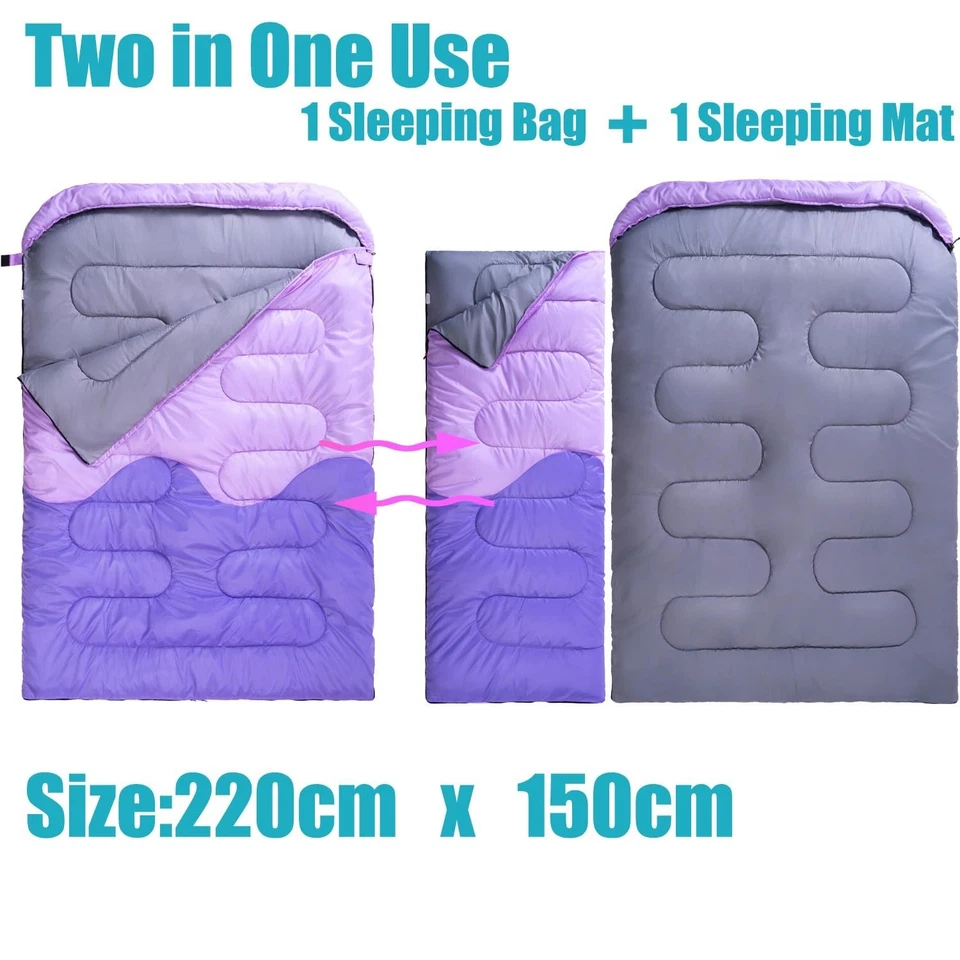 Saco de Dormir - Sacos de Dormir Doble Camping 2 Personas para Adultos Niños Niñas... Foto 2 de 4