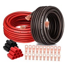 4 Gauge Wire 25FT Each, Black/Red , 20 Lugs, 20 Heat Shrink Wrap for
