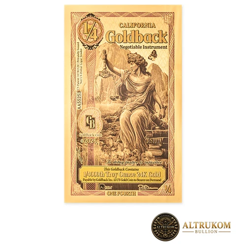 2026 California 1/4 Goldback Alpha Series 24K Aurum Note 1/4000 oz BU - product listing photo