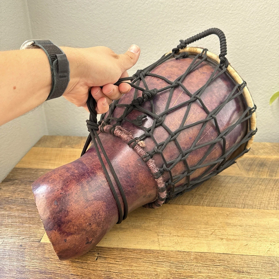 Brown Purple Fiberglass Djembe Hand Drum Rope Tuned Bongo 17” x 12” - Image 2 of 4