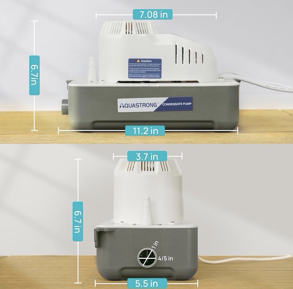 AQUASTRONG 115V 70 GPH HVAC Condensate Pump w/ Safety Switch & 19.7ft ...