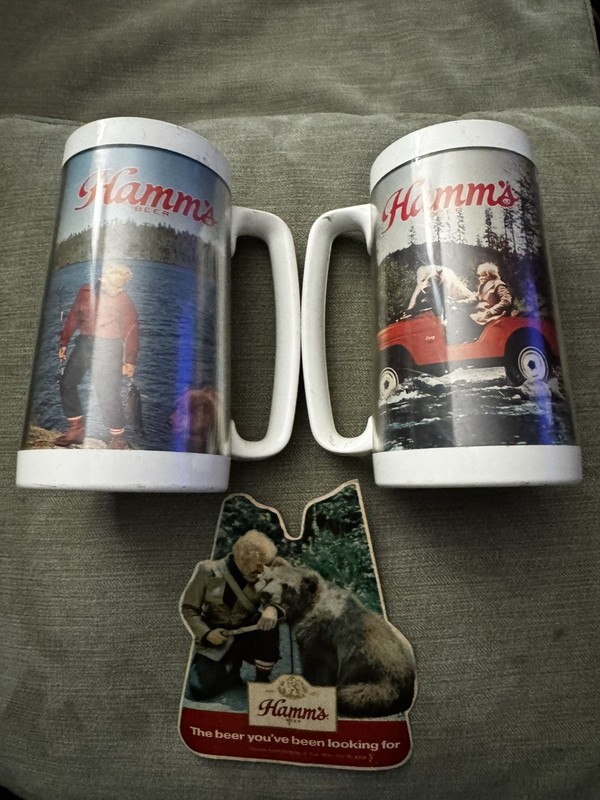 1970s Hamms Beer Bear Jeep  Mugs And Sticker 1970s 