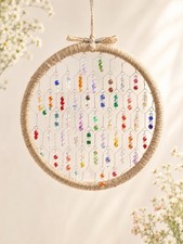 Handmade Boho Crystal Beaded Hoop Suncatcher Cottagecore Hanging Decor