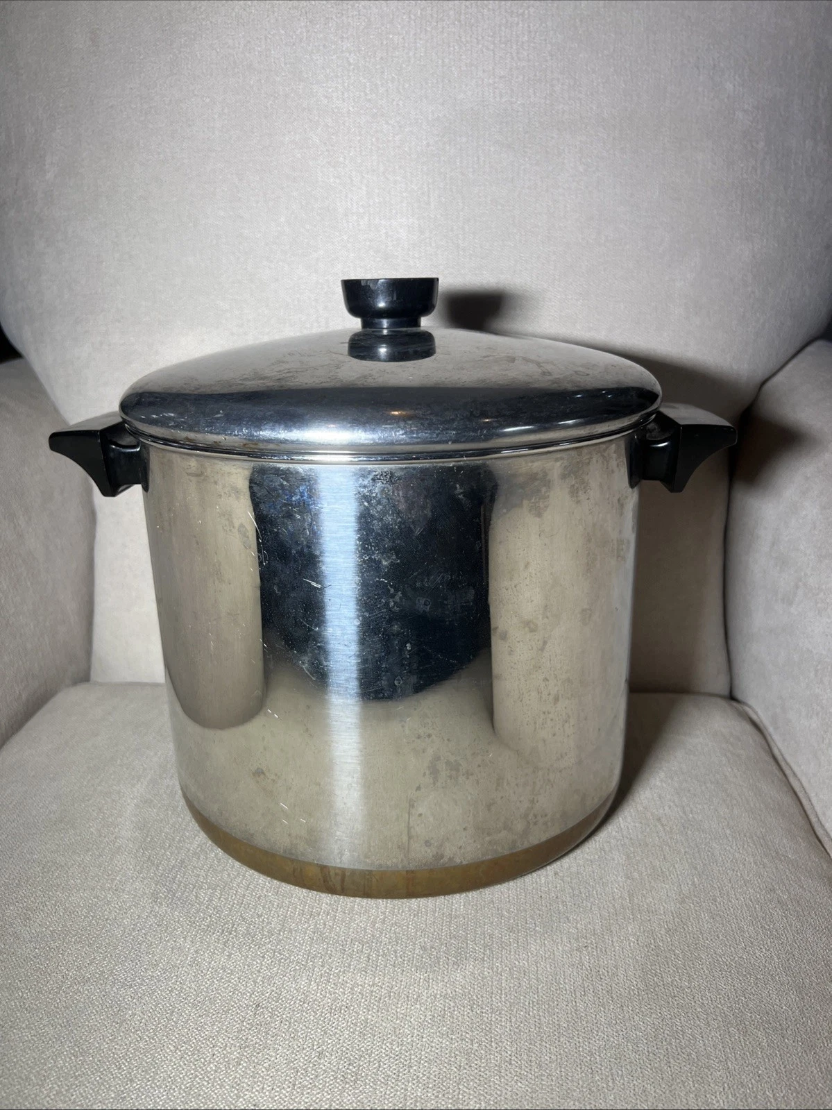 Vintage Revere Ware 8 QT Stock Pot w/ Lid Copper Clad 1801 Clinton ILL USA