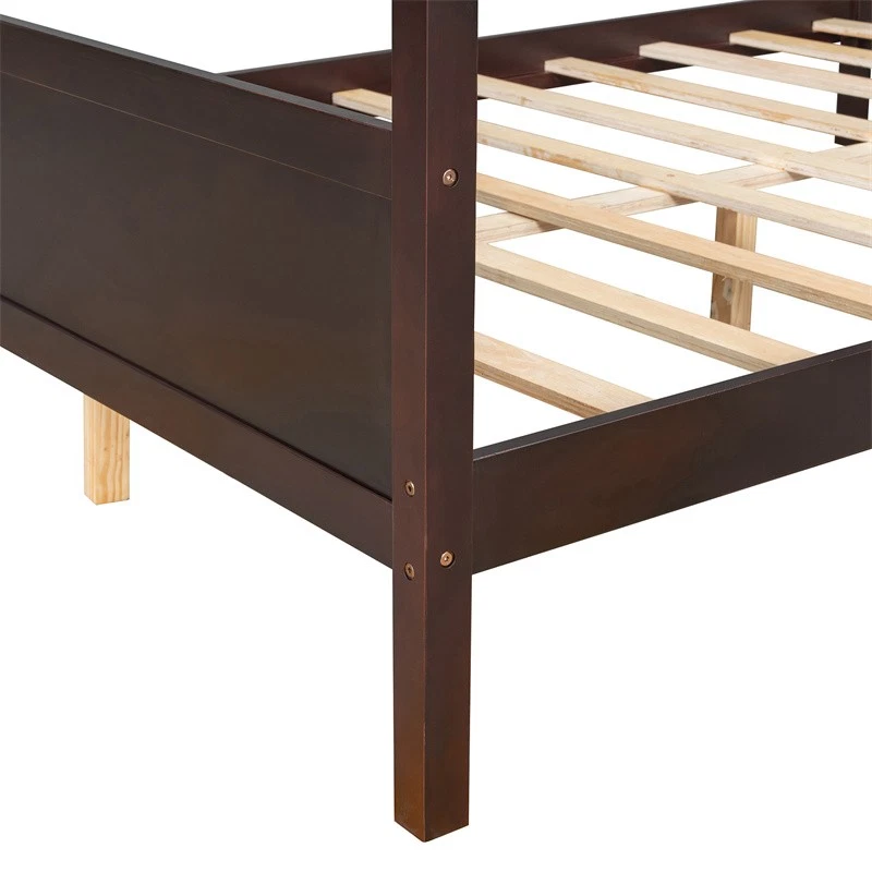 Queen Size Canopy Platform Bed with 4 Canopy Columns & Slat Support Leg,Espresso - Image 3 of 4