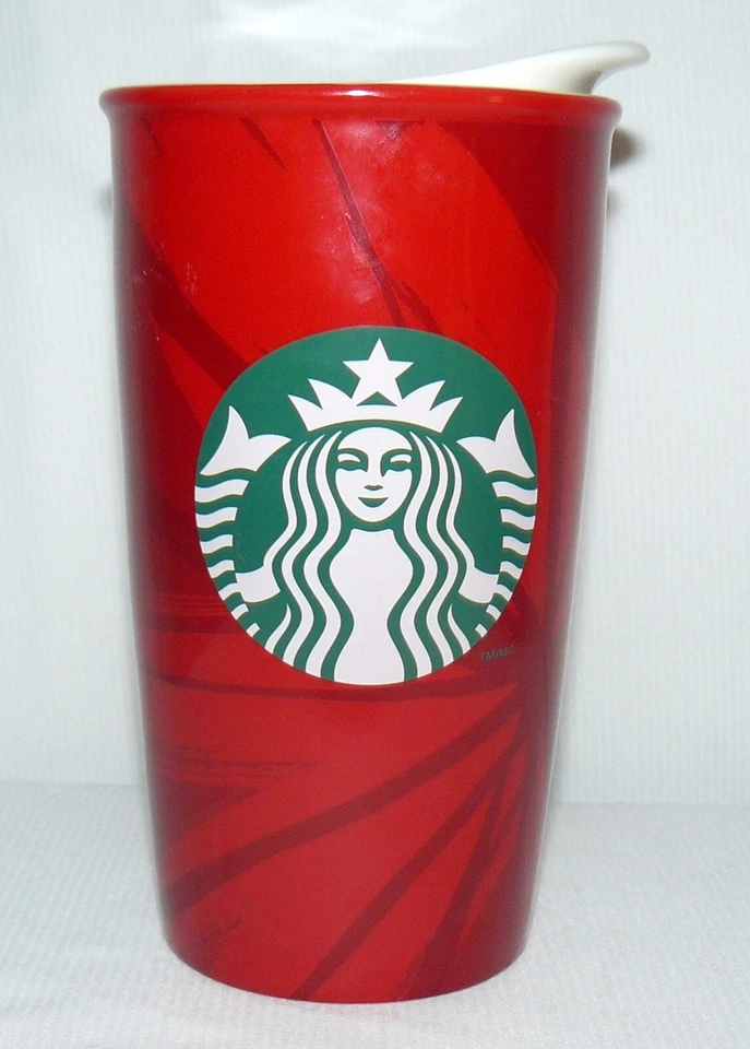 Starbucks 2014 Red Ceramic Tumbler Green Siren Logo 12 oz. - Image 2 of 4