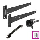 GARDEN GATE pack Black: 2 x 10" Tee Hinges 1 x Auto Latch and 1 x Gate Spring