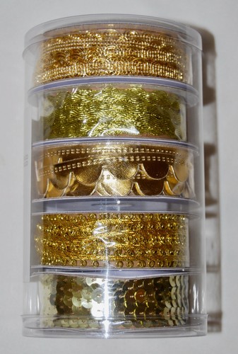 Nuovo Set Semplicità di 5pz Bordi Oro Metallizzato 2 iarde ciascuno 10 iarde Totale - Foto 3 di 8