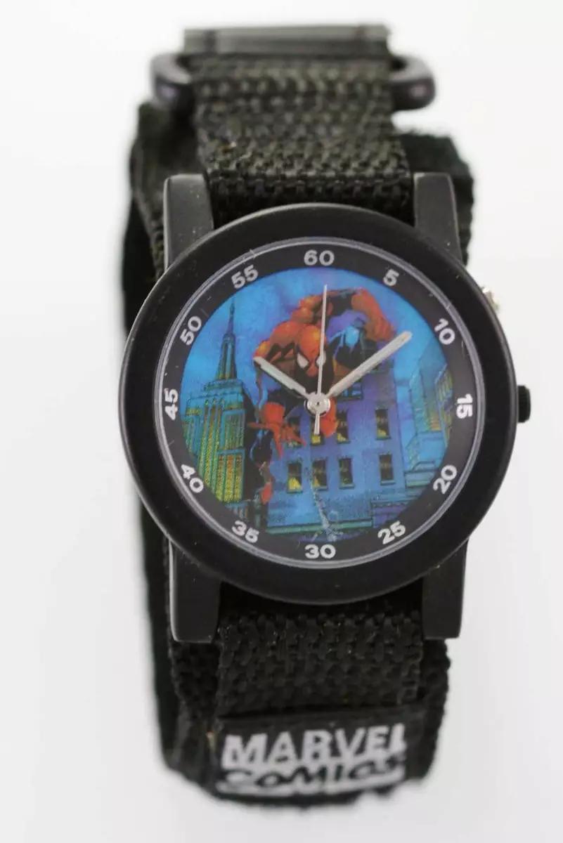 Spiderman Watch Unisex Black Nylon Hook Loop Stainless 30m Light
