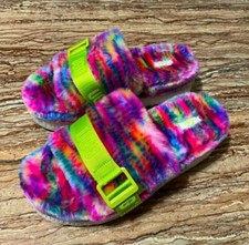 UGG Fluffita Sandal Sheepskin Slippers Size 9 Pixelate Multicolor 1128211
