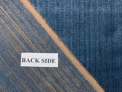 CLAREMONT SIBTON OCEAN BLUE STRIE VELVET UPHOLSTERY LINEN FABRIC BY YARD 51"W - Picture 3 of 4