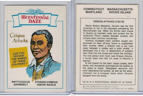 1976 Sunbeam Bread, Bicentennial Daze, #24 Crispus Attucks