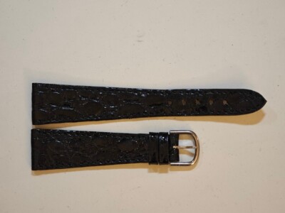Vintage GOLAY 18mm S Black Swiss Ladies Genuine Leather Strap Suits Patek 18x12