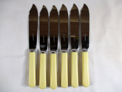 VINTAGE PINRO CHROME PLATED FAUX BONE HANDLE FISH KNIVES SET OF 6 SHEFFIELD