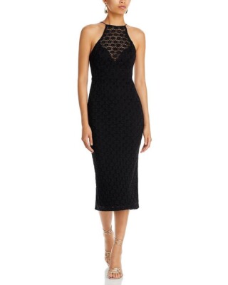 BARDOT Black Chameleon Lace Embroidered Halter Open Back Cocktail Midi Dress  4 S | eBay