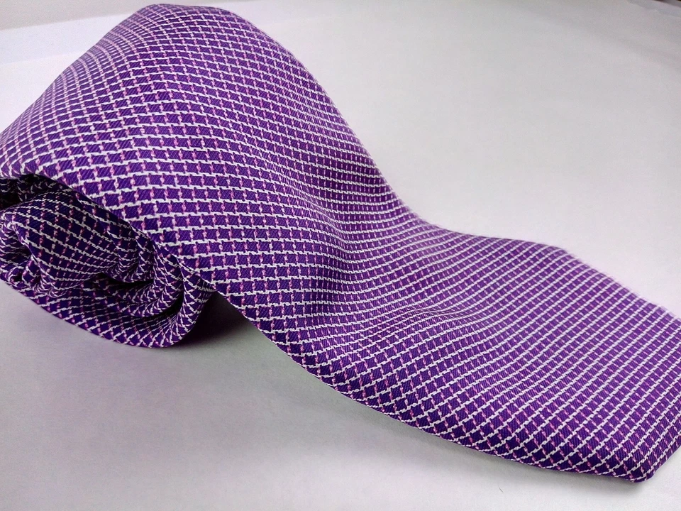 Corbata para hombre MASSIMO DUTTI 100 % seda ITALIA lujo geométrica púrpura blanca Foto 2 de 4