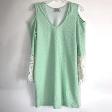 Women's Va Va by Joy Han Mint Green White Scoop Neck Cold Shoulder Lace Sleeve 