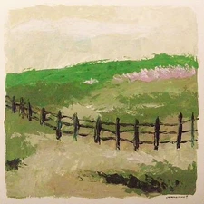 Original Fence FLOWERS LANDSCAPE  Painting Acrylic John Williams art JMW Realism
