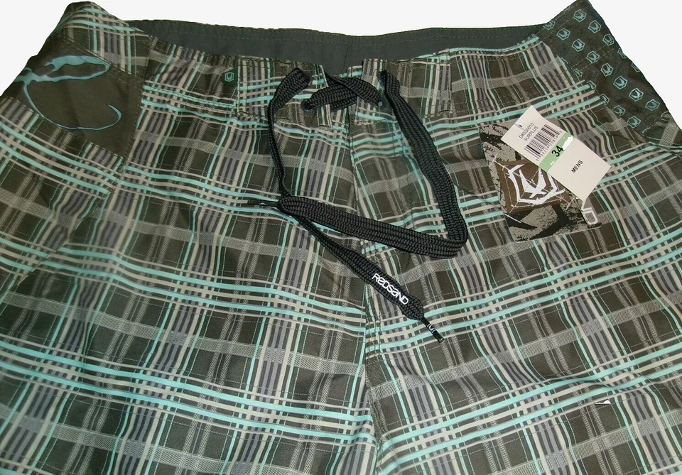 Pantalones Cortos Red Sand Board Talla 34 Bolsillo Oculto Entrepierna 10 1/2" Multicolor Cuadros Nuevos con Etiquetas Foto 3 de 4