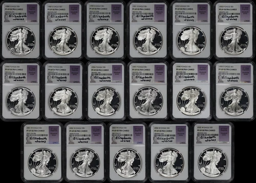 1988-2005-S American Silver Eagle 17pc Set NGC PF-69 UC Jones Signature Label