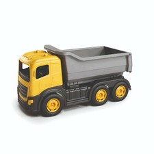 CAMION GIALLO C/CASSONE DA CANTIERE,RUOTE MORBIDE IN PLASTICA,GIOCATTOLO,ITALIA