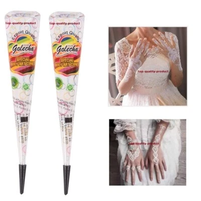 2 X GOLECHA PURE INSTANT HENNA BASED WHITE GEL PASTE TATTOO CONES