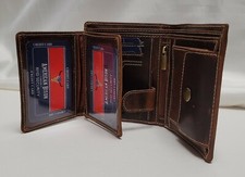 Brown Genuine Cow Leather Euro Hipster Wallet RFID Protection Distressed Finish