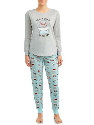 Dachshund No Day Like A Snow Day Gray Long Sleeve 2 Piece Knit Pajama Set SMALL