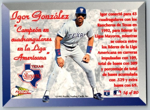 1993 PACIFIC SPAANISH ESTRELLAS IGOR GONZALEZ TEXAS RANGERS #14 - Foto 2 di 2