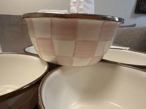 MACKENZIE-CHILDS Enamel Relish Dish, Small Serving Bowl for Entertaining, Pink-a