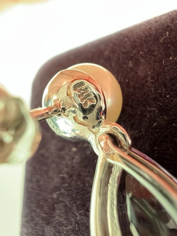 Серьги-капли из белого золота 14 карат с голубым нилем и жемчугом в форме капли аметиста - Изображение 4 из 4