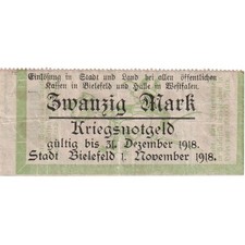 [#294620] Germany, Bielefeld, 20 Mark, 1918-11-01, EF