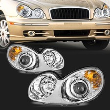 Pair Headlights Left Right For 2002-2005 Hyundai Sonata Chrome With Bulbs Pair Headlights Left Right For 2002-2005 Hyundai Sonata Chrome With Bulbs