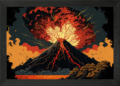 Gerahmtes Wandbild Vulkanlandschaft Poster Leinwanddruck Bild