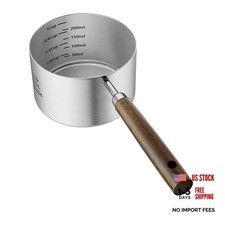 Dog-Cat Food Scoop 1 Cup, 304 Stainless Steel Measuring Cup with Long Wooden