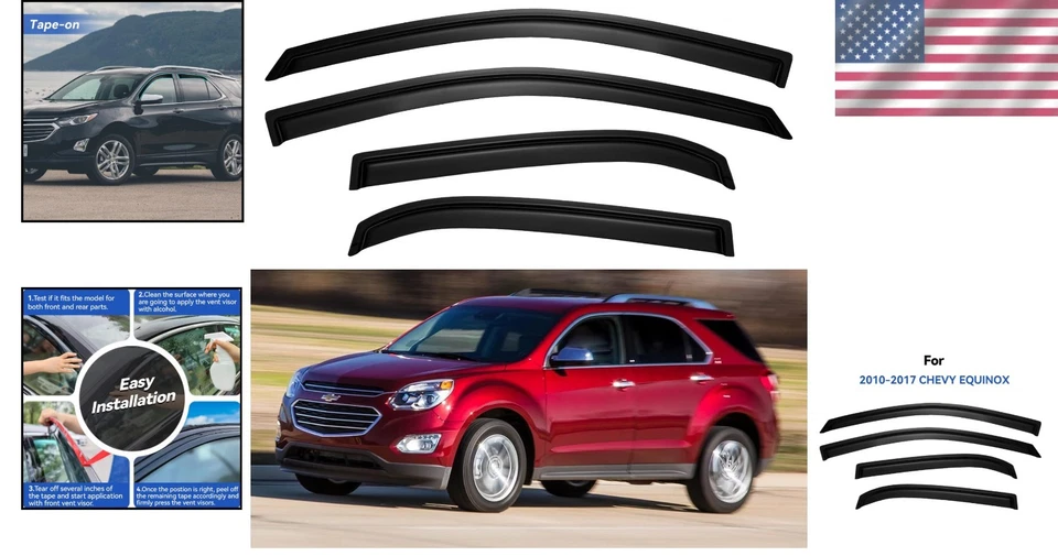 Dark Smoke Window Deflectors for 2010-2017 Chevy Equinox - Easy Install Foto 2 de 4