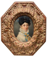 RARE 1820's FRENCH ROMANTIC - ANTIQUE OIL PAINTING - PORTRAIT OF ELEGANT WOMAN