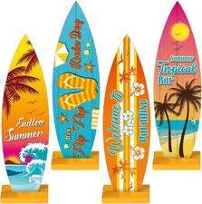4 Pcs Surfboard Wall Decor Wooden Beach Hanging Sign for Tropical Theme Party