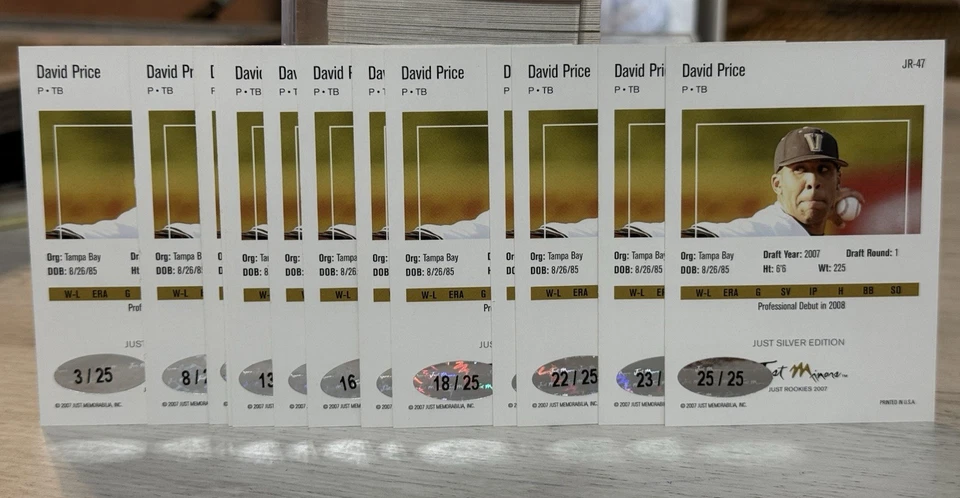 Lot of 14 - 2007 Just Minors DAVID PRICE #JR-47 Just Rookies Silver Edition /25 - Изображение 2 из 2