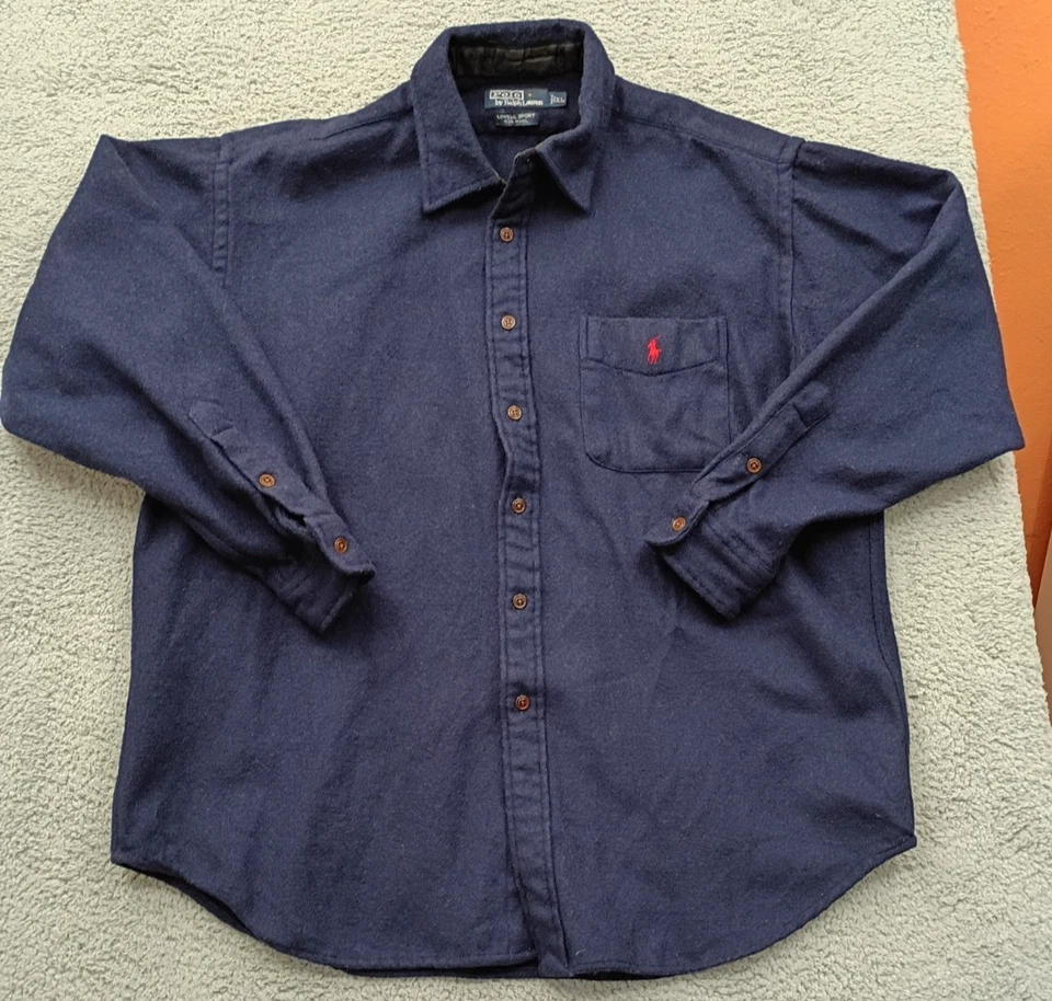 De Colección Polo Ralph Lauren Para Hombre Lowell Sport Camisa Abotonada 100% Lana Azul Marino Foto 2 de 4