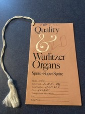 Vintage Wurlitzer Organ Sales Tag Sprite Super Sprite Model 400 Hang Tag