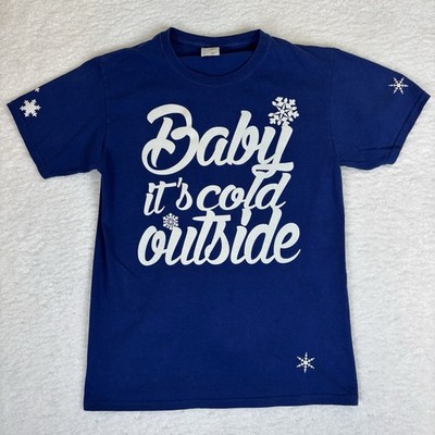 ''Baby It s Cold Outside'' Winter Holiday Christmas T-Shirt Blue Snowflakes Size S