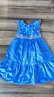 Cat & Jack Girls Blue Chambray Embroidered Tiered Dress M (7-8) Ruffle