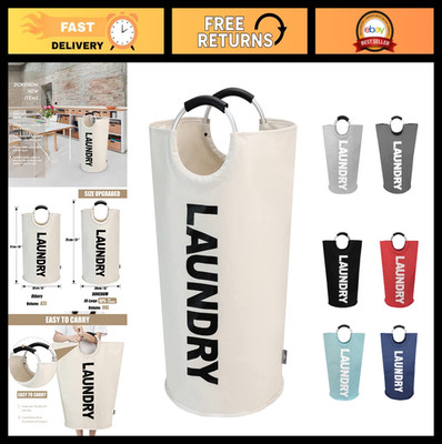 Large 90L Collapsible Laundry Basket, Freestanding Tall Hamper, Foldable Bag - B