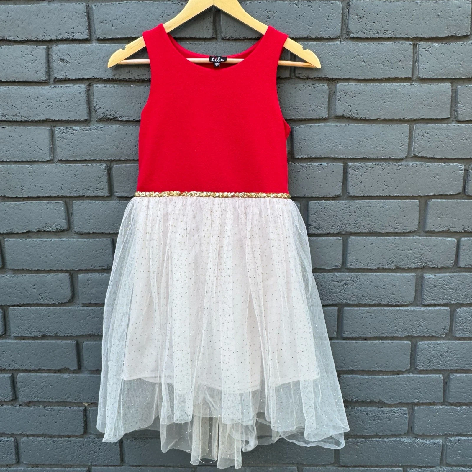 Girl's Red White Special Occasion Tutu Dress Bow Pleated Lace Glitter Sequin 12