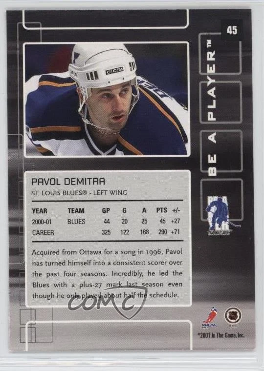 2001-02 ITG Be A Player Memorabilia Ruby Fall Expo /10 Pavol Demitra #45 - Image 2 of 2