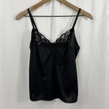 Wondermaid Vintage Black Butterfly Design Lace Non Cling Cami Tank Size 32 USA