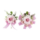 Pink Artificial Rose Boutonniere And Wrist Corsage Set For Wedding Prom Suit